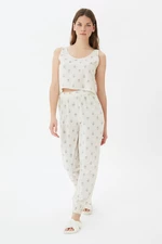 Trendyol White Floral Pattern Woven Pajamas Set