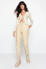 Trendyol Beige Cigarette Woven Faux Leather Trousers