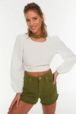 Trendyol White Long Sleeve Beach Blouse with Back Detail