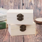 1pc Home Storage Box Natural Wooden With Lid Golden Lock Jewelry Case Wooden Box
