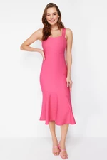 Trendyol Fuchsia Skirt Flounce Strap Midi Woven Dress