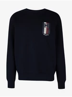 Tmavě modrá pánská mikina Tommy Hilfiger Emblem Crewneck - Pánské