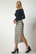 Happiness İstanbul Women's Black Beige Patterned Slit Camisole Skirt