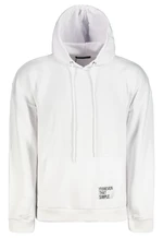 Trendyol White Men's Basic Hooded Oversized Sweatshirt with Labels and a Soft Pile Inside Cotton