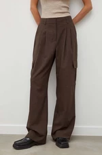 Kalhoty Herskind dámské, hnědá barva, široké, high waist