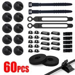 60PCS Desk Cable Winder Organizers Kit For Charger Wire Data Cord Headphone Line Clips Table Desktop Tidy Fixer Management Clamp