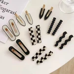 2pcs Korean Black White Hair Pin Plaid Simple Barrettes Elegant Hair Clips Vintage Wave Headwear Women Kids Hair Accessories