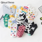 INS Funny Cartoon Egg Socks Cute Girls' Happy Animal Fruit Foods Short Sokken Omelette Strawberry Pineapple Rainbow Stripes