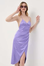 Šaty Bardot fialová farba, midi, priliehavá