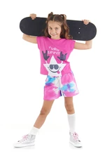 Mushi Star Girl Kid's Crop Top Pink T-shirt, Tie-tie Patterned Shorts Set