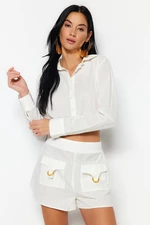 Trendyol White Crop Woven Decollete Decollete 100% Cotton Blouse