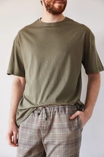 XHAN Men's Khaki Basic Loose Fit Oversized T-shirt 1kx1-44215-09