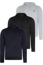 TRIPLE SET V4011 DEWBERRY MEN'S HOODED SWEATSHIRT-BLACK-NAVY-GREY