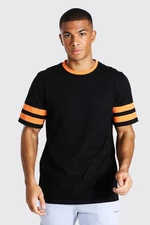 XHAN Black Crew Neck T-shirt with Collar & Sleeve Garnish