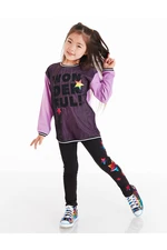 Mushi Wonderful Mesh Girl Lilac Tunic T-shirt and Black Leggings Set. Mushi Wonderful Mesh Girl Lilac Tunic T-shirt and Black Leggings Set.