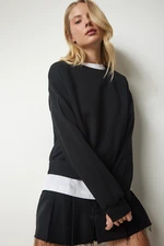 Happiness İstanbul Women's Black Raised Crop Sweatshirt