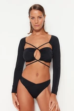 Trendyol Black Strapless Ribbed Long Sleeve Bikini Top