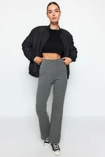 Trendyol Gray Patterned High Waist Flare/Flare-Up Knitted Pants Trousers