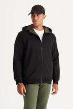 ALTINYILDIZ CLASSICS Men's Black Slim Fit Slim Fit Hooded Cotton Sweatshirt Jacket