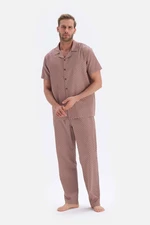 Dagi Mixed Size Patterned Shirt Collar Woven Pajamas Set