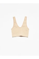 Dilvin 3650 V-Neck Crease Top Beige