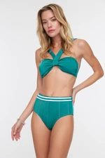 Trendyol Emerald Green High Waist Bikini Bottoms With Elastic Detail
