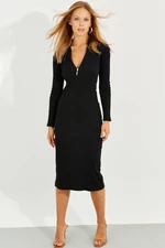 Cool & Sexy Women's Black Zippered Camisole Midi Dress