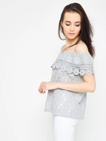 Lace blouse with Spanish neckline gray
