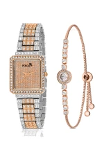 Polo Air Square Vintage Women's Wristwatch with Lots of Stones Zircon Stone Bracelet Combination Silver-Copper Color