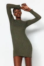 Trendyol Khaki Crewneck Lined Mini Knitted Dress from Textured Fabric