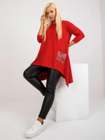 Red long blouse of larger size with 3/4 sleeves