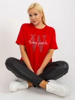 Red oversized long blouse with pockets