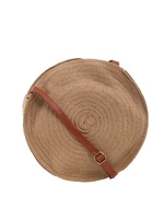 Woven round dark beige bag