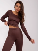 Dark brown casual set with flared trousers
