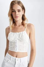 DEFACTO Fitted Heart Collar Strap Brode Crop Blouse