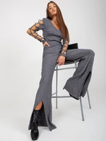 Dark grey knitted trousers with high waist