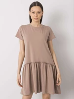 Dark beige cotton dress with ruffles