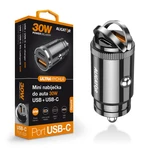 Nabíječka do auta Aligator Power Delivery 30W, USB-C+USB-A, černá