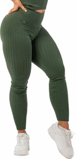 Nebbia Organic Cotton Ribbed High-Waist Leggings Dark Green M Fitness kalhoty
