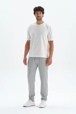 Dagi Gray Textured Trousers with a Cord Tie Waist.