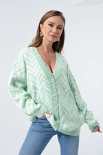 Lafaba Women's Mint Green Zigzag Pattern Sweater Cardigan