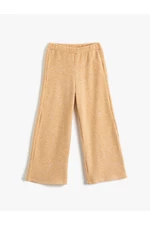 Koton Ribbed Wide Leg Basic Trousers with Elastic Waist, Soft Textured.