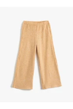 Koton Ribbed Wide Leg Basic Trousers with Elastic Waist, Soft Textured.