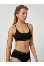 Koton Unpadded Bra With Slogan Embroidered Non-Wireless Cotton