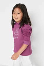 Trendyol Girls Purple Hooded Printed Knitted Sweatshirt