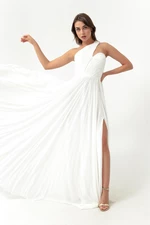 Dámské bílé dlouhé večerní šaty Lafaba s jedním ramínkem a rozparkem