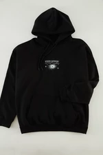 Trendyol Black Oversize/Wide Cut Hooded Fleece Inside Space Back Printed Sweatshirt