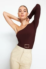 Trendyol Brown Belt Detail One-Shoulder Fitted/Sticky Knitted Body with Snap Snaps