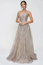 By Saygı Glittery Ghost and Tulle Princess Evening Dress Gold