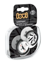 LOVI Dynamický utišujúci cumlík Salt&Pepper 0-3m 2 ks